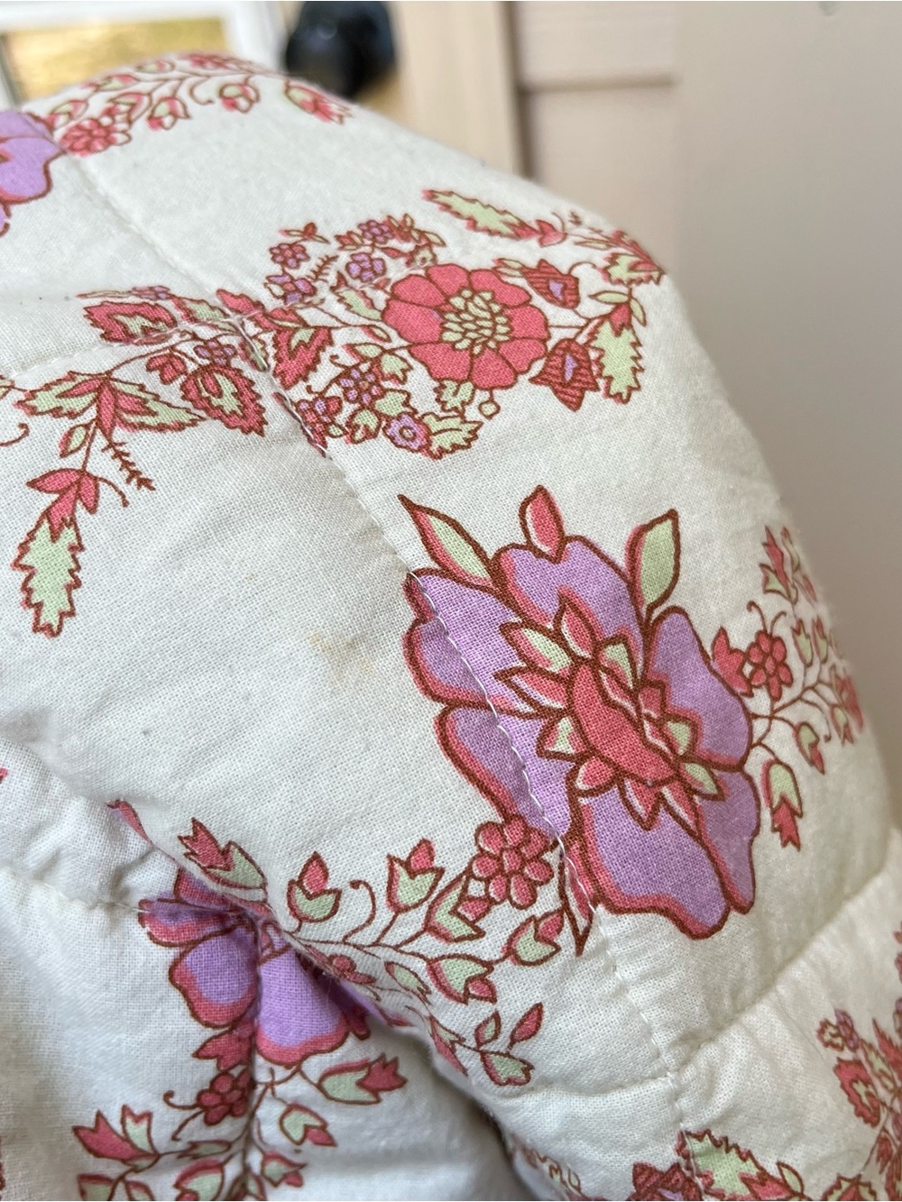 Free People Chloe Quilted Floral Jacket in Cream and Pink Trim - Picture 5 of 5